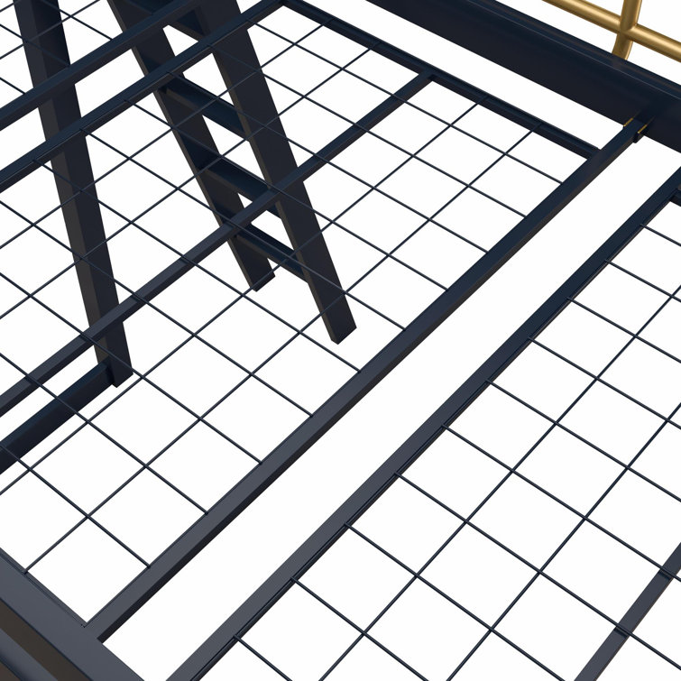 White and Gold Twin Metal Loft Bed with Headboard