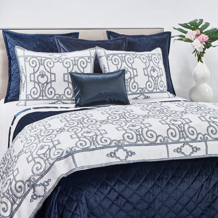 King Size Indigo Linen Quilted Coverlet Set with Euro Shams