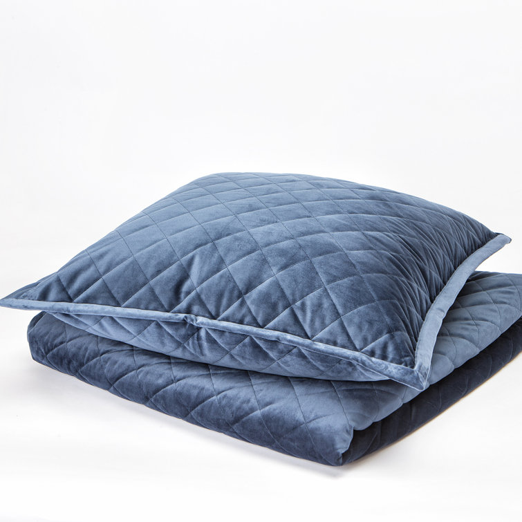 King Size Indigo Linen Quilted Coverlet Set with Euro Shams