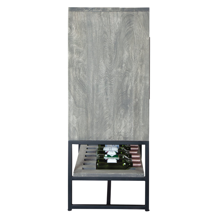 Transitional Herringbone 36" Gray Bar Cabinet with Wine Storage