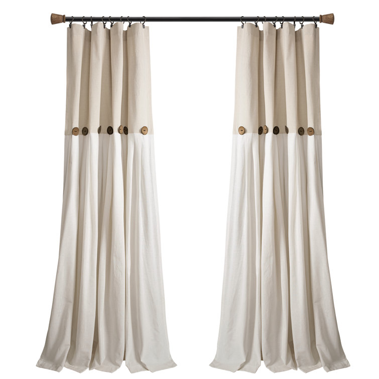 Linen Off-White Pleated Light-Filtering Curtain Panel with Buttons
