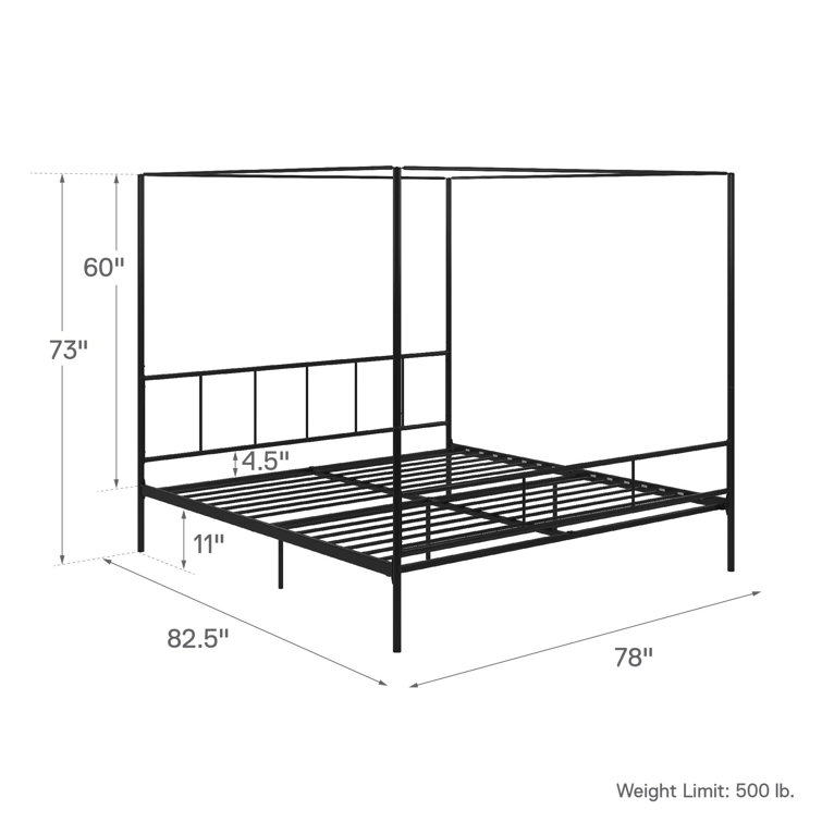 Marion King-Sized Black Metal Frame Canopy Bed with Headboard