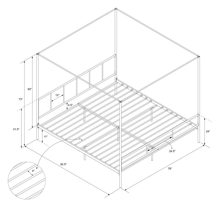 Marion King-Sized Black Metal Frame Canopy Bed with Headboard
