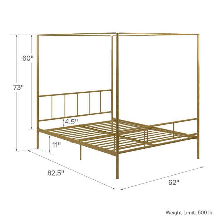 Elegant Gold Queen Metal Canopy Bed with Sophisticated Headboard
