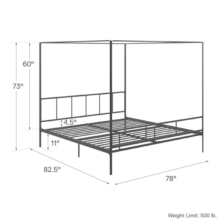 King Size Dark Gray Metal Canopy Platform Bed with Headboard