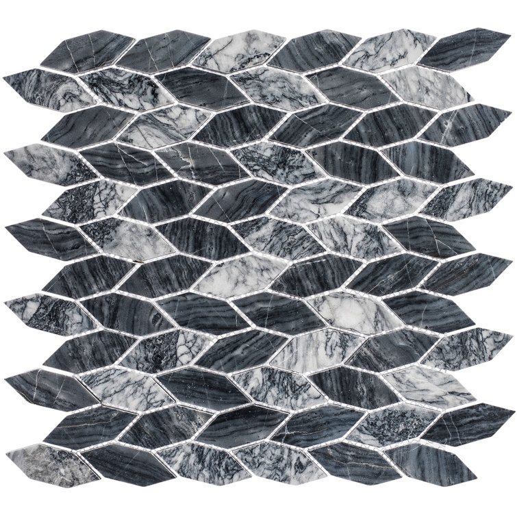Pebble Elongated Hex Dark Gray Matte Natural Stone Mosaic Tile