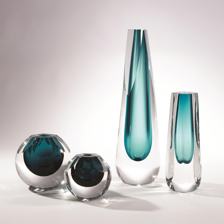 Mid-Century Modern Azure Cut Glass Decorative Table Vase