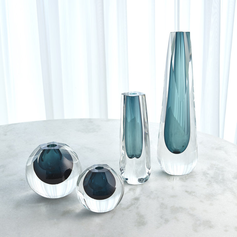 Mid-Century Modern Azure Cut Glass Decorative Table Vase