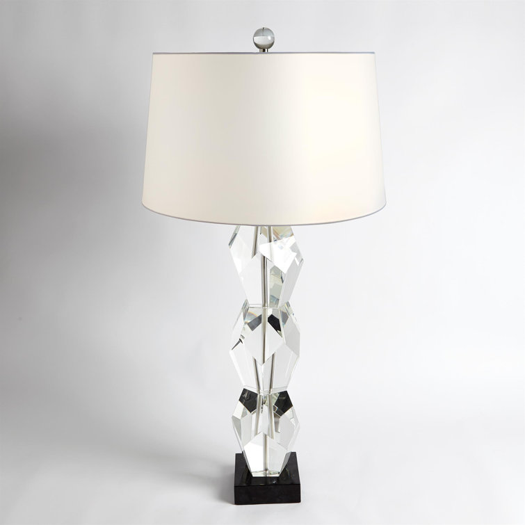 Crystal Facet Block Lamp with White Shade