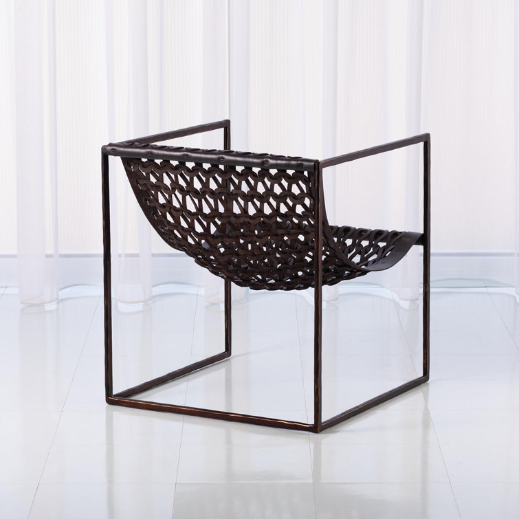 Handcrafted Bronze Metal & Brown Leather Armchair
