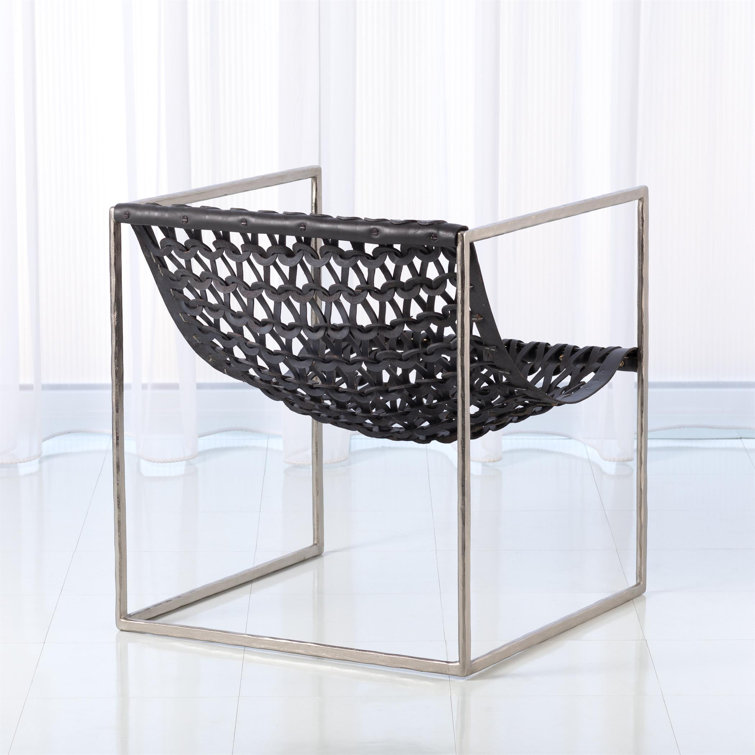 Contemporary Nickel & Gray Leather Armchair with Sled Base