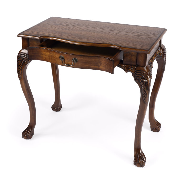 Vintage Oak Hand-Carved Writing Desk with Spacious Drawer