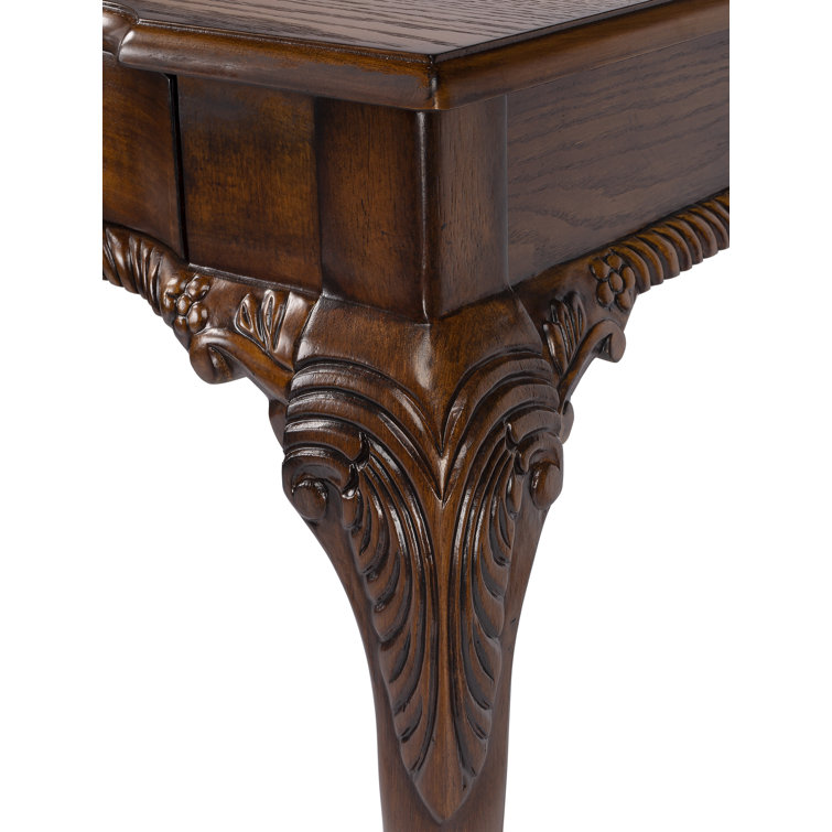 Vintage Oak Hand-Carved Writing Desk with Spacious Drawer