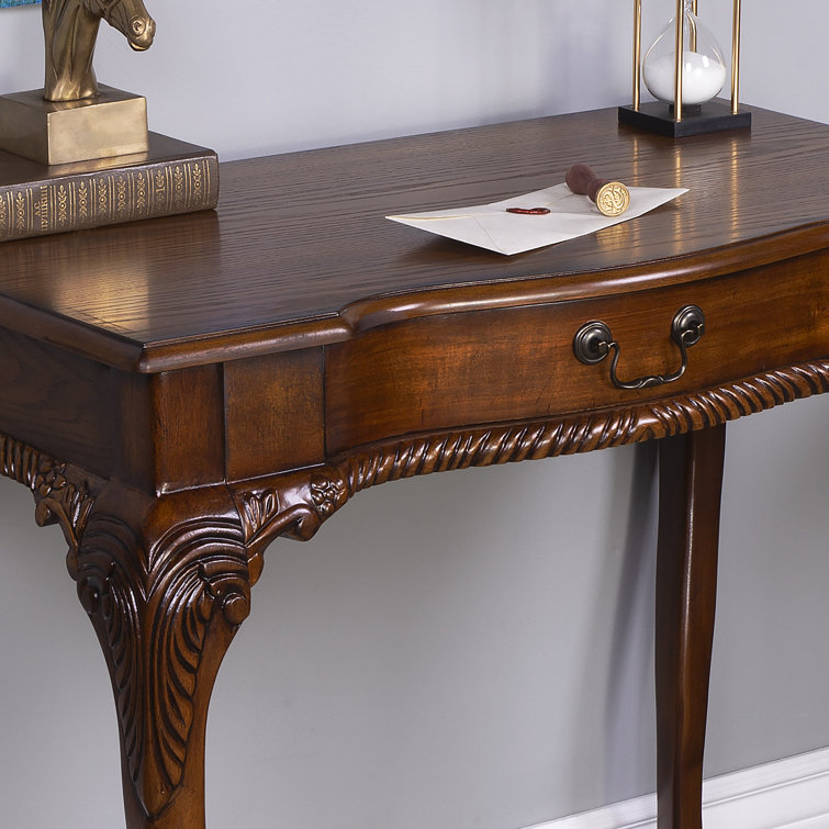 Vintage Oak Hand-Carved Writing Desk with Spacious Drawer