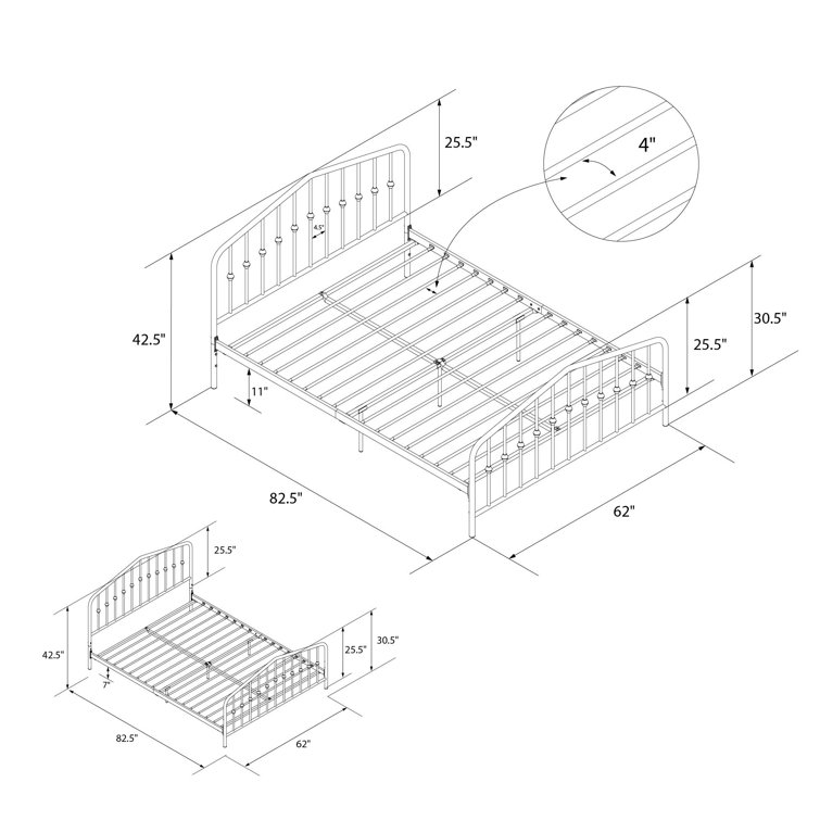 Sea Blue Queen Metal Platform Bed with Headboard and Slats