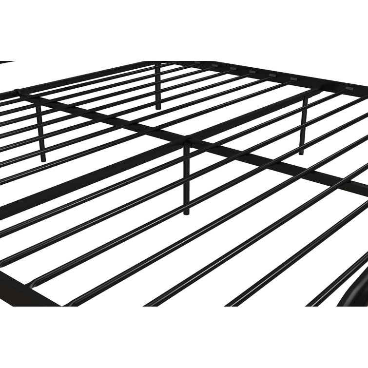 King-Sized Black Pine and Metal Upholstered Bed with Storage Drawer