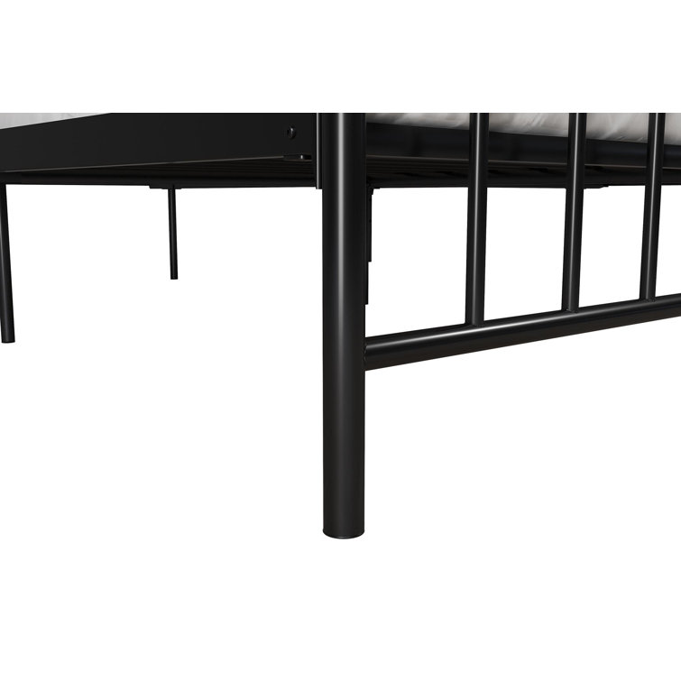 King-Sized Black Pine and Metal Upholstered Bed with Storage Drawer