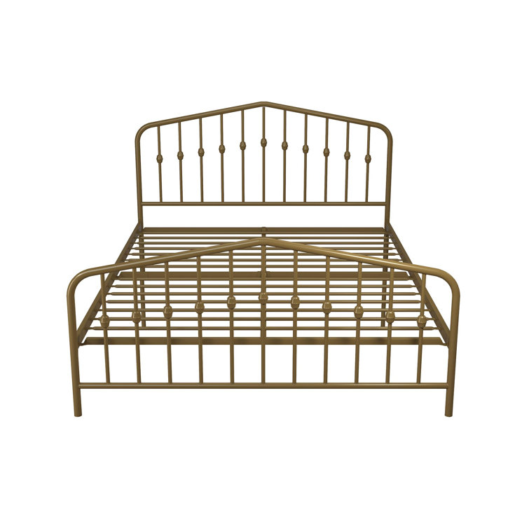 Bushwick Queen Gold Metal Platform Bed with Round Finials and Storage Drawer