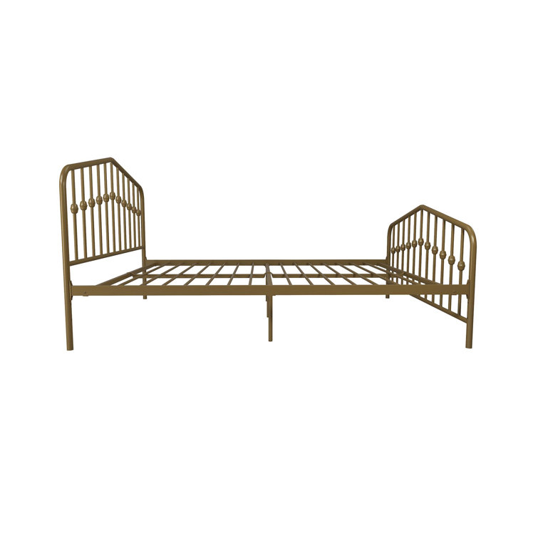 Bushwick Queen Gold Metal Platform Bed with Round Finials and Storage Drawer