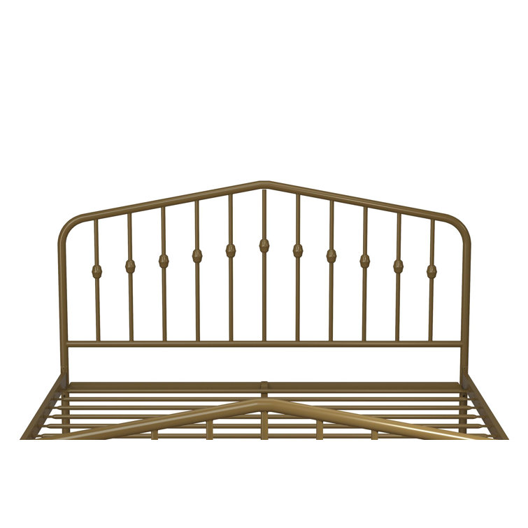Bushwick Queen Gold Metal Platform Bed with Round Finials and Storage Drawer