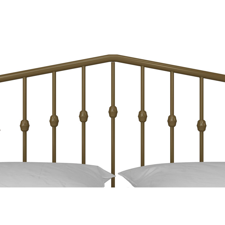 Bushwick Queen Gold Metal Platform Bed with Round Finials and Storage Drawer