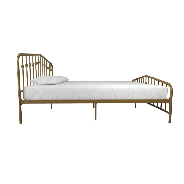 Bushwick Queen Gold Metal Platform Bed with Round Finials and Storage Drawer