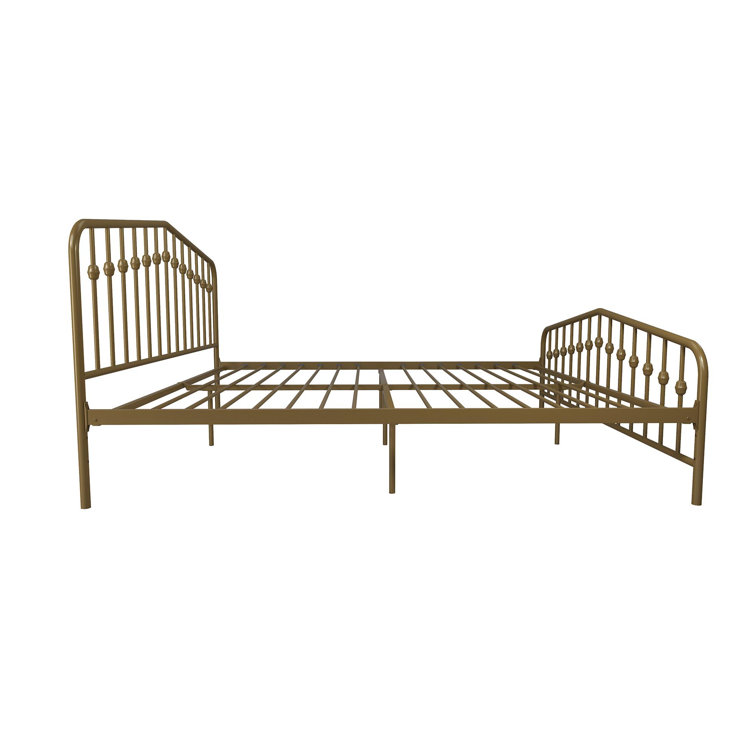 Bushwick Queen Gold Metal Platform Bed with Round Finials and Storage Drawer