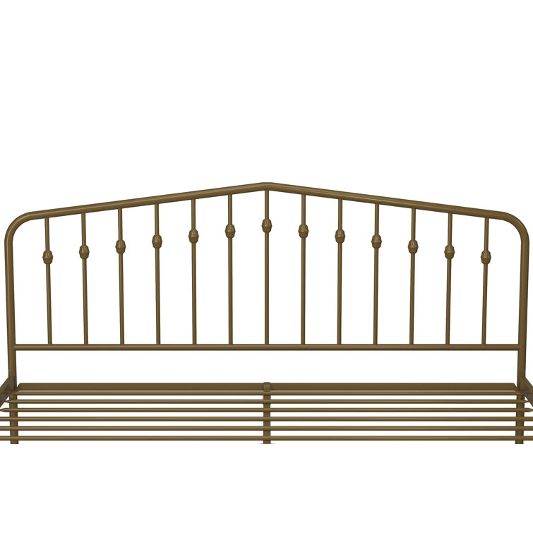 Bushwick Queen Gold Metal Platform Bed with Round Finials and Storage Drawer