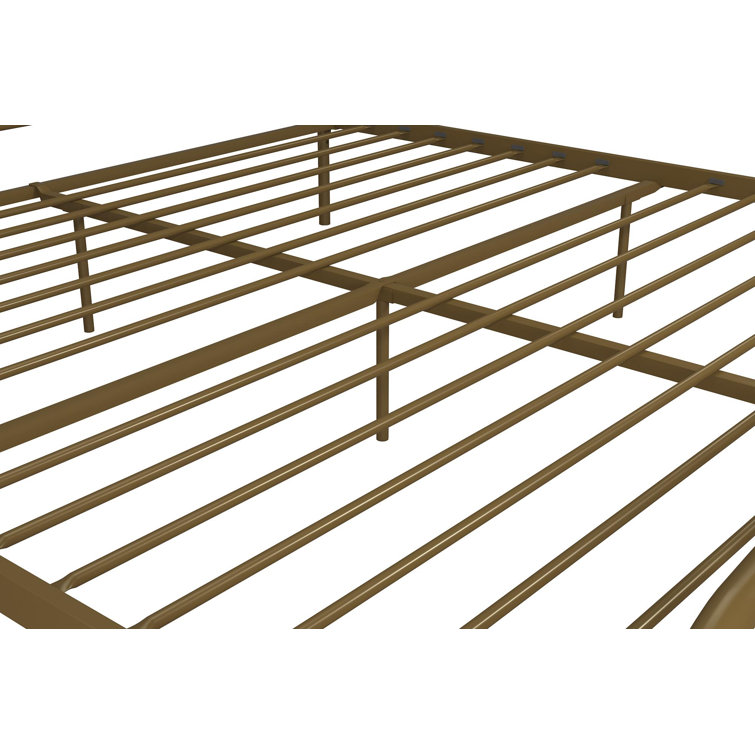 Bushwick Queen Gold Metal Platform Bed with Round Finials and Storage Drawer