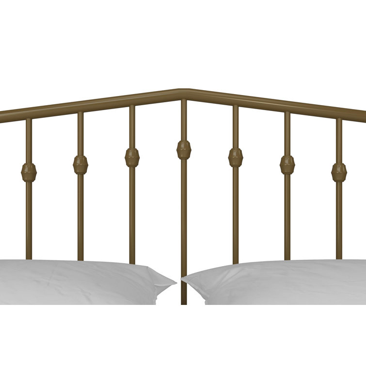 Bushwick Queen Gold Metal Platform Bed with Round Finials and Storage Drawer