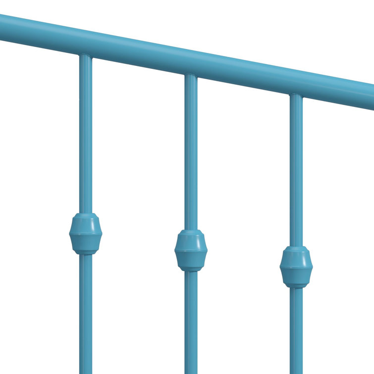 Sea Blue Queen Metal Platform Bed with Headboard and Slats