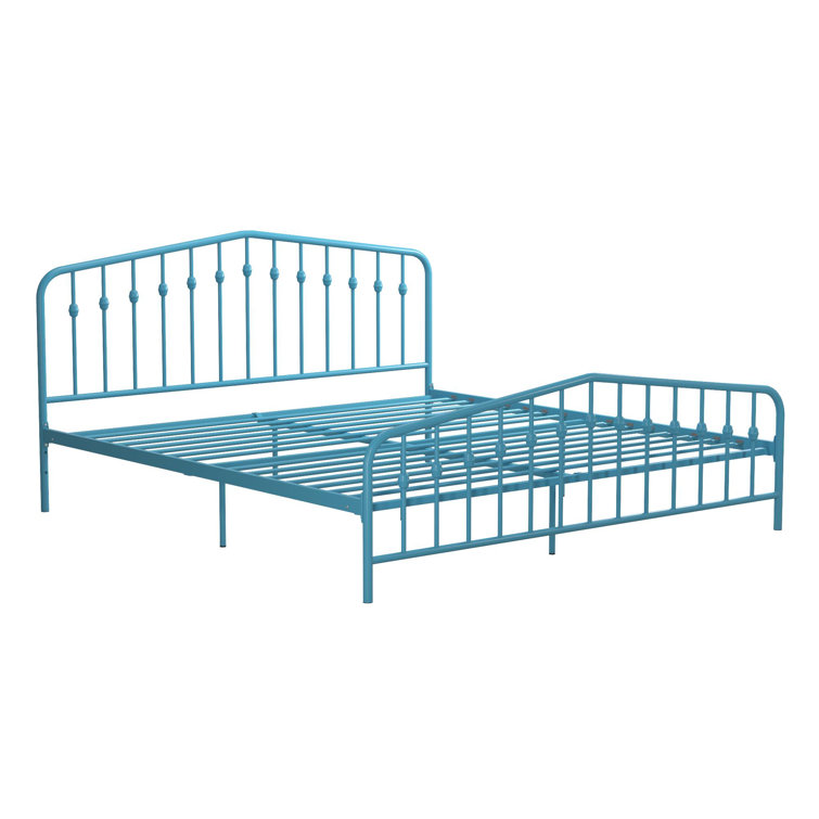 Sea Blue King Metal Frame Upholstered Bed with Drawer