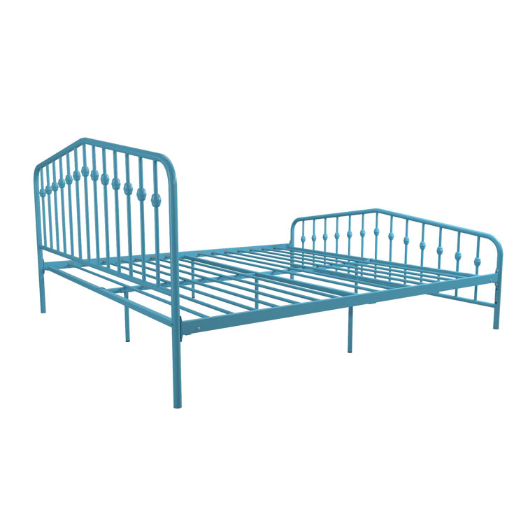 Sea Blue Queen Metal Platform Bed with Headboard and Slats