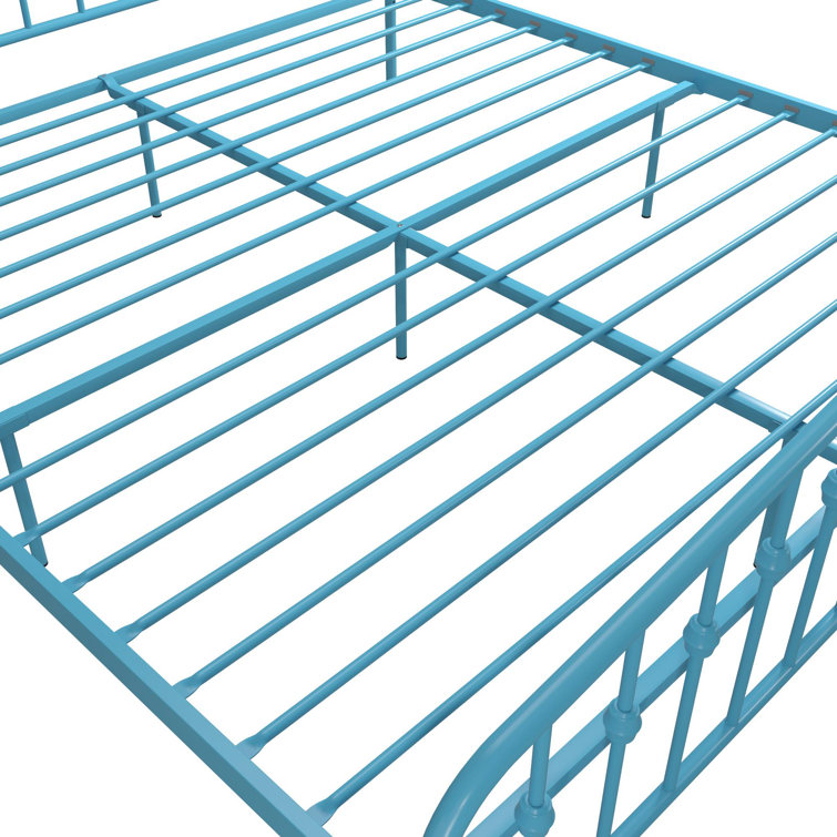 Sea Blue Queen Metal Platform Bed with Headboard and Slats