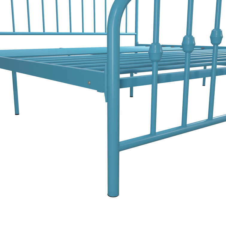 Sea Blue Queen Metal Platform Bed with Headboard and Slats