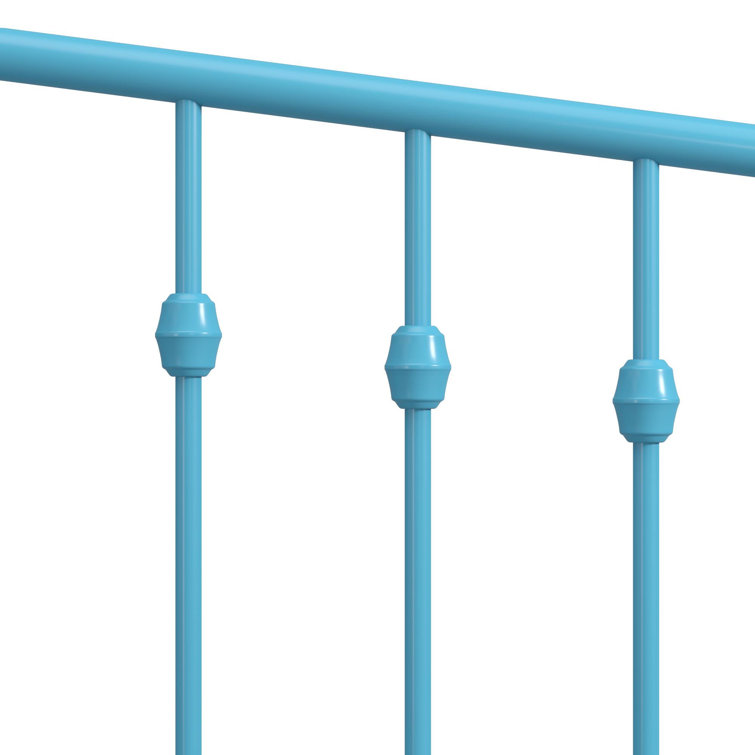 Sea Blue Queen Metal Platform Bed with Headboard and Slats