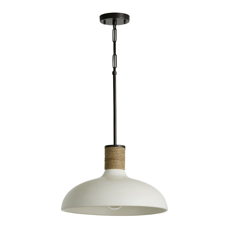 White Ceramic and Jute Rope Dome Pendant Light