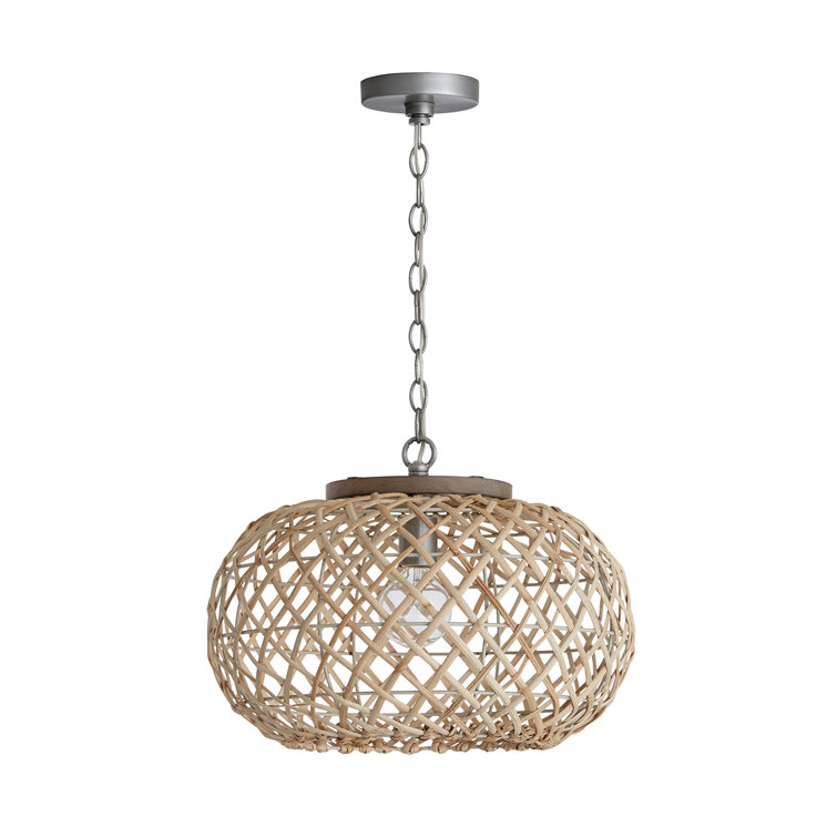 Hand-Woven Rattan and Antique Nickel Pendant Light