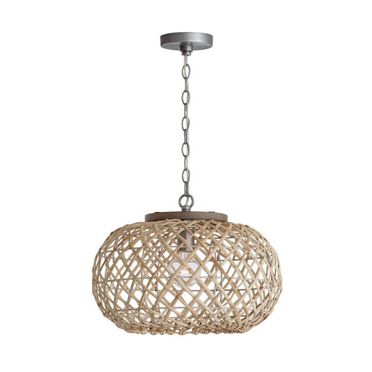 Hand-Woven Rattan and Antique Nickel Pendant Light