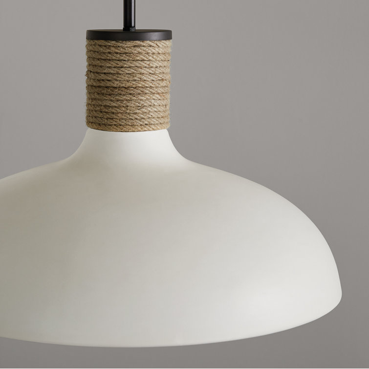 White Ceramic and Jute Rope Dome Pendant Light