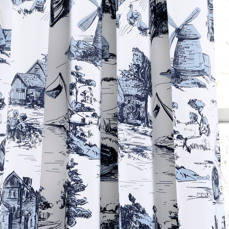 French Country Toile Blue and White Blackout Curtain Panels
