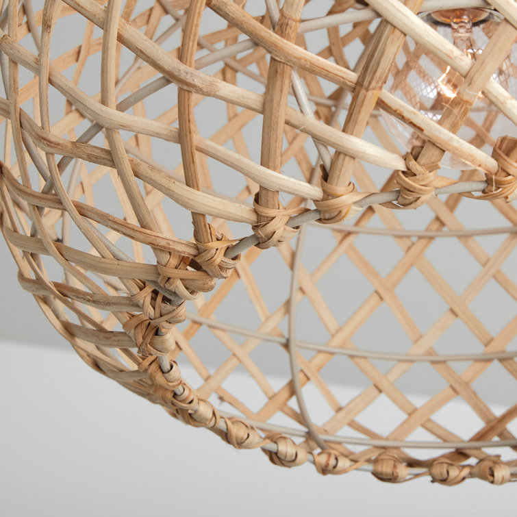 Hand-Woven Rattan and Antique Nickel Pendant Light