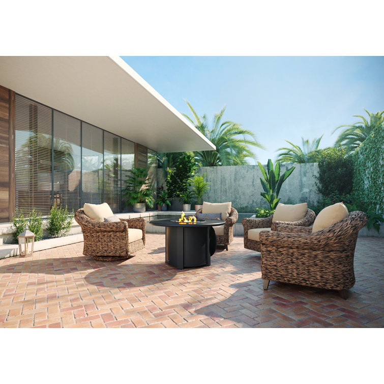 Heritage Brown Wicker 5 Piece Outdoor Seating Group with Fire Pit