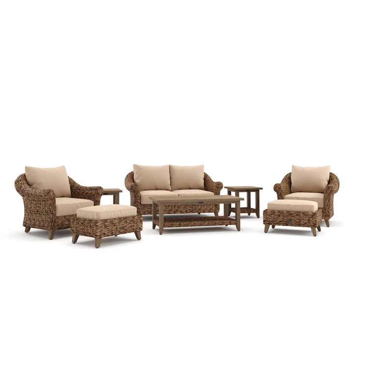 Cayman 8-Piece Beige Rattan Outdoor Seating Set with Sunbrella Cushions