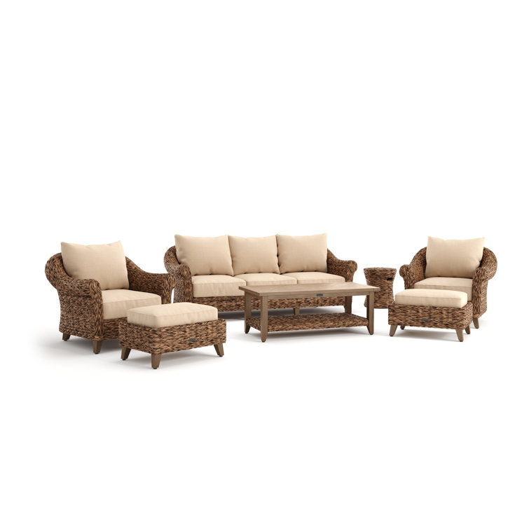 Heritage Brown 8-Piece Wicker Outdoor Sofa Set with Beige Cushions