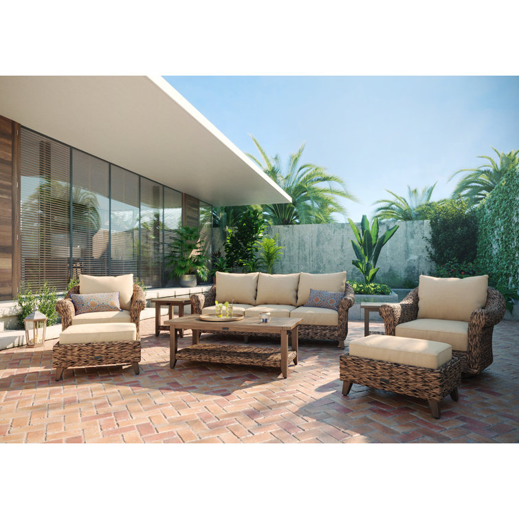 Cayman 8 Piece Beige Rattan Seating Group with Sunbrella Cushions