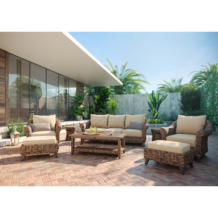Heritage Brown 8-Piece Wicker Outdoor Sofa Set with Beige Cushions