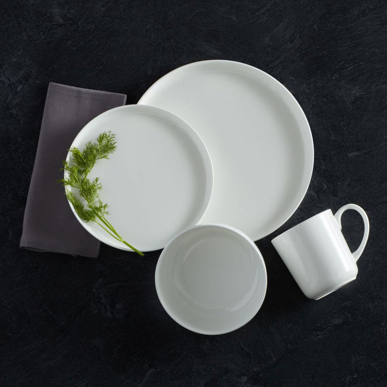 White Porcelain Glossy Round Dinnerware Set for 4