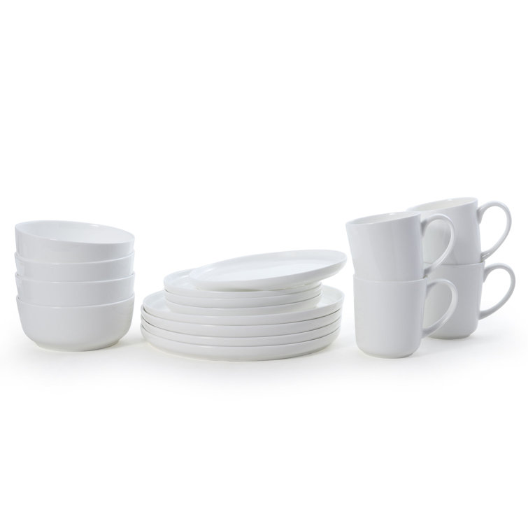 White Porcelain Glossy Round Dinnerware Set for 4