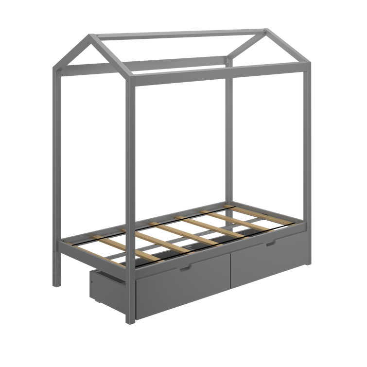 Gray Twin Pine Wood Canopy Bed with Storage Drawers
